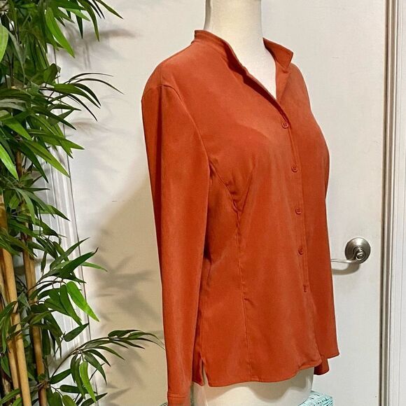 Harve Benard by Benard Holtzman Blouse Medium Burnt Orange Tailored Button Front - Picture 9 of 12